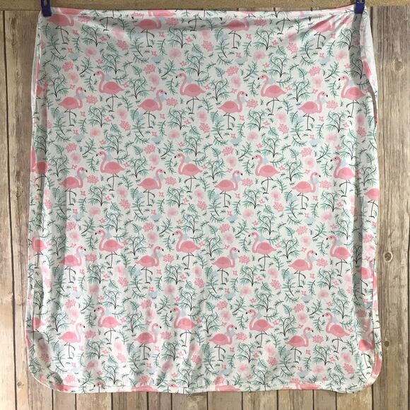 Pink Flamingo Baby Blanket Stretchy Flowers Leaves - Picture 2 of 5